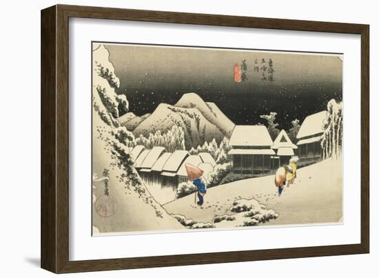 Night Snow at Kanbara, C. 1833-Utagawa Hiroshige-Framed Giclee Print