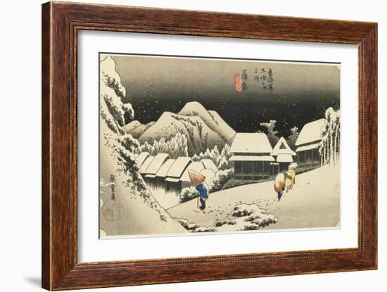 Night Snow at Kanbara, C. 1833-Utagawa Hiroshige-Framed Giclee Print