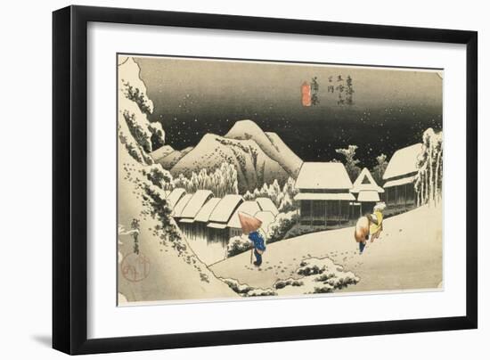 Night Snow at Kanbara, C. 1833-Utagawa Hiroshige-Framed Giclee Print