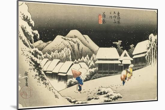 Night Snow at Kanbara, C. 1833-Utagawa Hiroshige-Mounted Giclee Print