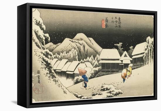 Night Snow at Kanbara, C. 1833-Utagawa Hiroshige-Framed Premier Image Canvas