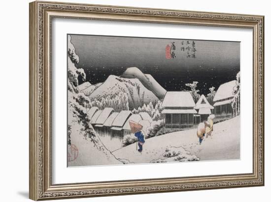 Night Snow, Kambara', from the Series 'The Fifty-Three Stations of the Tokaido'-Utagawa Hiroshige-Framed Giclee Print