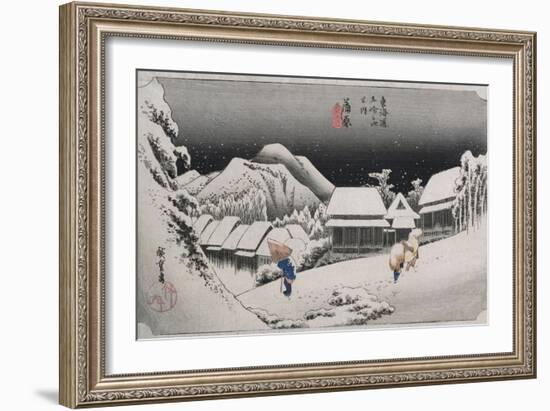 Night Snow, Kambara', from the Series 'The Fifty-Three Stations of the Tokaido'-Ando Hiroshige-Framed Giclee Print