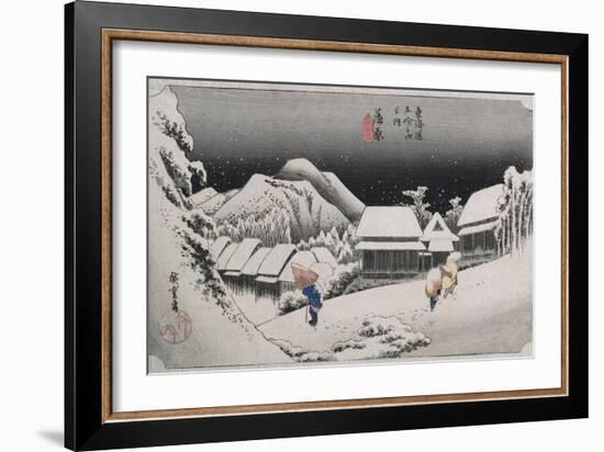 Night Snow, Kambara', from the Series 'The Fifty-Three Stations of the Tokaido'-Ando Hiroshige-Framed Giclee Print