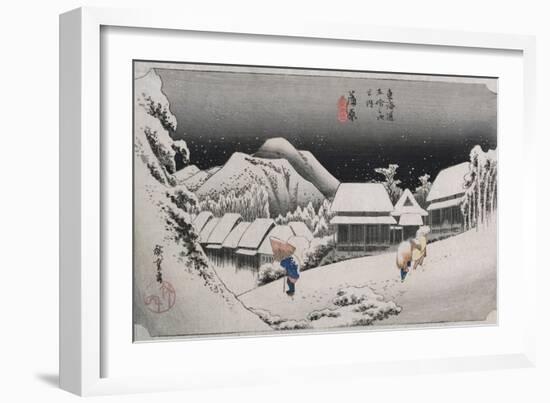 Night Snow, Kambara', from the Series 'The Fifty-Three Stations of the Tokaido'-Ando Hiroshige-Framed Giclee Print