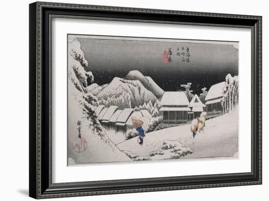 Night Snow, Kambara', from the Series 'The Fifty-Three Stations of the Tokaido'-Ando Hiroshige-Framed Giclee Print