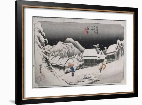 Night Snow, Kambara, Illustration from the Series 'Fifty-Three Stations on the Tokaido', C.1834-35-Ando Hiroshige-Framed Giclee Print