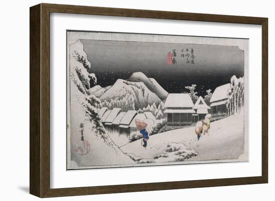 Night Snow, Kambara, Illustration from the Series 'Fifty-Three Stations on the Tokaido', C.1834-35-Ando Hiroshige-Framed Giclee Print