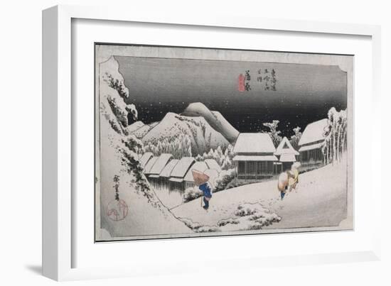 Night Snow, Kambara, Illustration from the Series 'Fifty-Three Stations on the Tokaido', C.1834-35-Ando Hiroshige-Framed Giclee Print