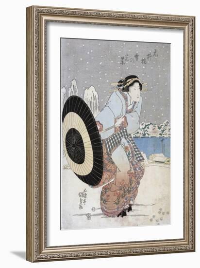 Night Snow Scene at Motonoyanagi Bridge-Utagawa Toyokuni-Framed Giclee Print