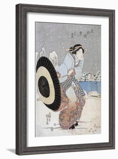 Night Snow Scene at Motonoyanagi Bridge-Utagawa Toyokuni-Framed Giclee Print