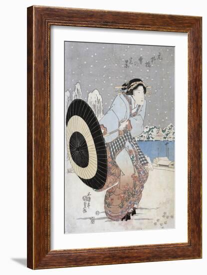 Night Snow Scene at Motonoyanagi Bridge-Utagawa Toyokuni-Framed Giclee Print