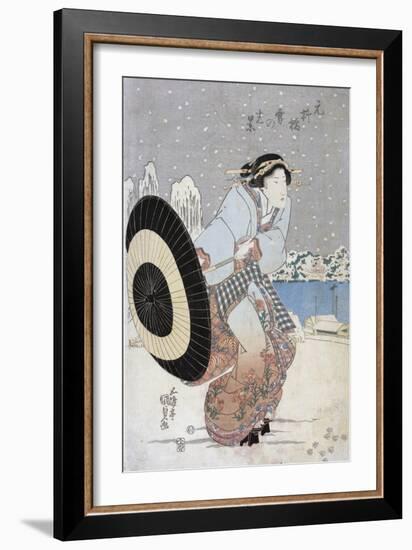 Night Snow Scene at Motonoyanagi Bridge-Utagawa Toyokuni-Framed Giclee Print