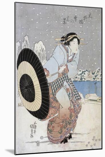 Night Snow Scene at Motonoyanagi Bridge-Utagawa Toyokuni-Mounted Giclee Print