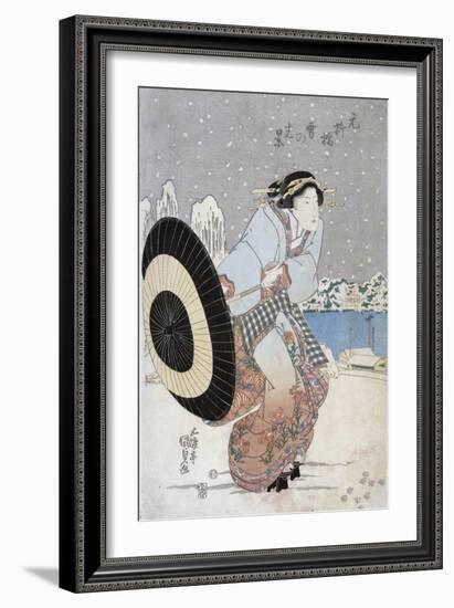 Night Snow Scene at Motonoyanagi Bridge-Utagawa Toyokuni-Framed Giclee Print