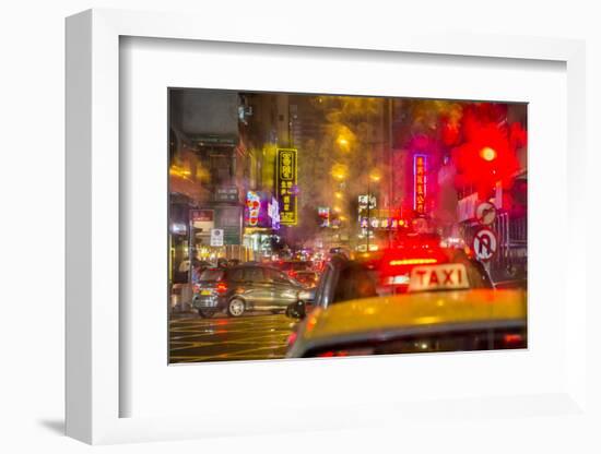 Night street scene, Kowloon, Hong Kong, China.-Michael DeFreitas-Framed Photographic Print