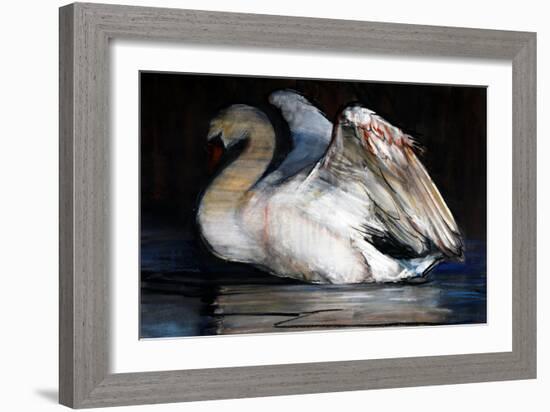 Night Swan, 2022, (pastel on paper)-Mark Adlington-Framed Giclee Print