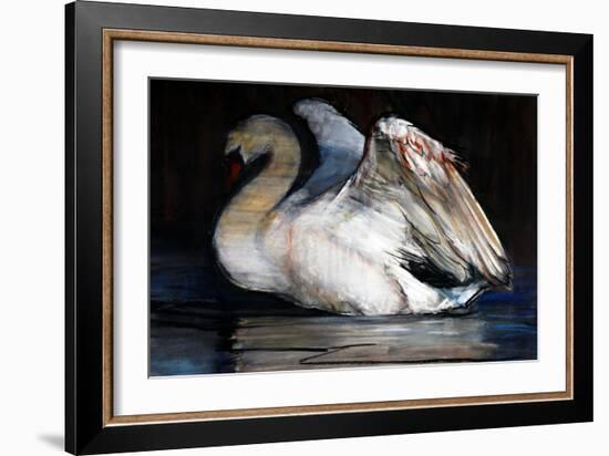 Night Swan, 2022, (pastel on paper)-Mark Adlington-Framed Giclee Print