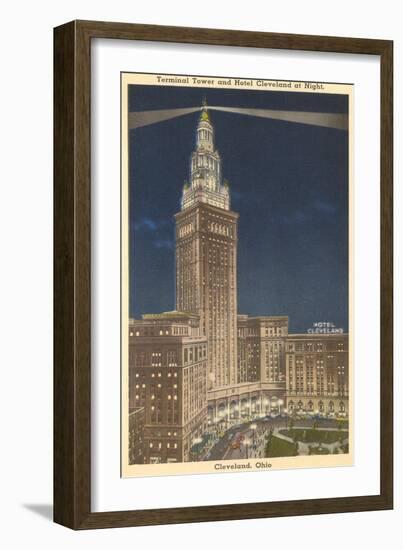 Night, Terminal Tower, Cleveland, Ohio-null-Framed Art Print