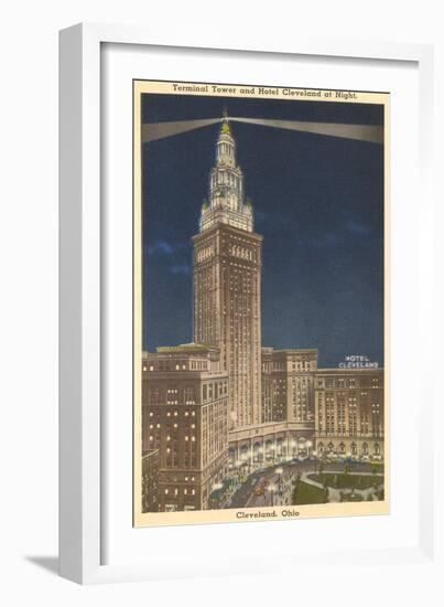 Night, Terminal Tower, Cleveland, Ohio-null-Framed Art Print