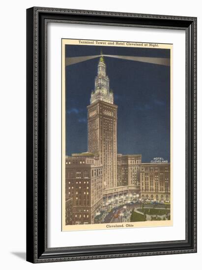 Night, Terminal Tower, Cleveland, Ohio-null-Framed Art Print