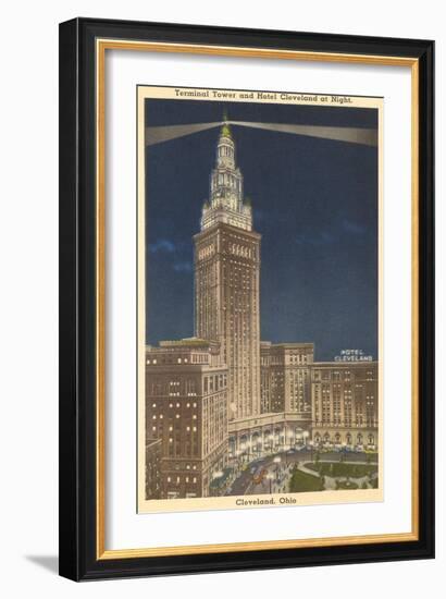 Night, Terminal Tower, Cleveland, Ohio-null-Framed Art Print