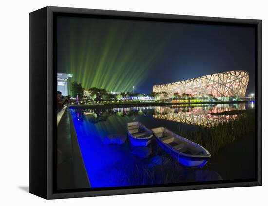 Night Time Light Show at the Birds Nest Stadium During the 2008 Olympic Games, Beijing, China-Kober Christian-Framed Premier Image Canvas