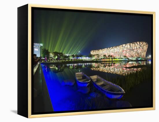 Night Time Light Show at the Birds Nest Stadium During the 2008 Olympic Games, Beijing, China-Kober Christian-Framed Premier Image Canvas