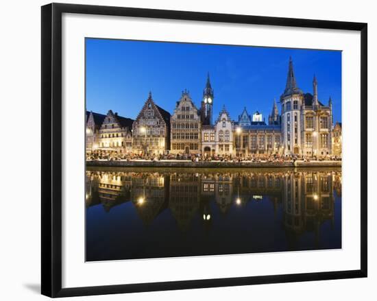 Night Time Reflection of Waterfront Town Houses, Ghent, Flanders, Belgium, Europe-Christian Kober-Framed Photographic Print