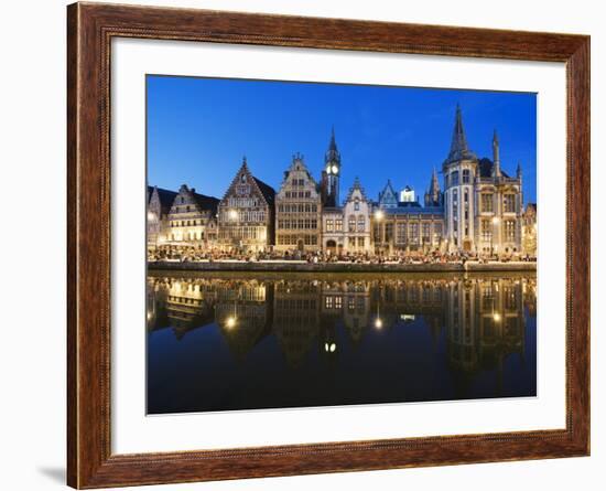 Night Time Reflection of Waterfront Town Houses, Ghent, Flanders, Belgium, Europe-Christian Kober-Framed Photographic Print