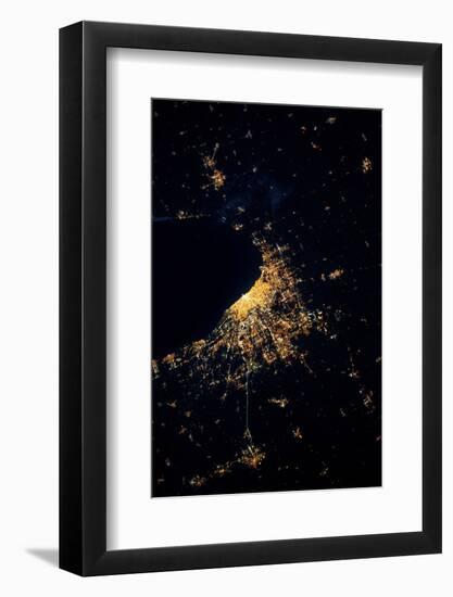 Night time satellite image of Chicago and Lake Michigan, Michigan, USA-null-Framed Photographic Print