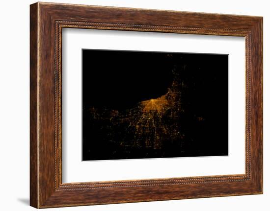 Night time satellite image of Chicago and Lake Michigan, Michigan, USA-null-Framed Photographic Print