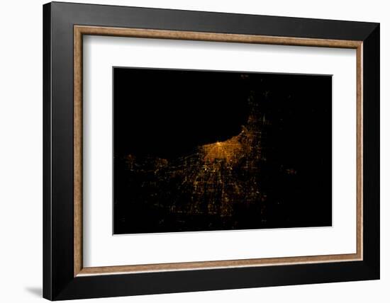 Night time satellite image of Chicago and Lake Michigan, Michigan, USA-null-Framed Photographic Print