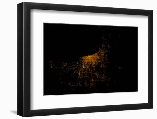 Night time satellite image of Chicago and Lake Michigan, Michigan, USA-null-Framed Photographic Print