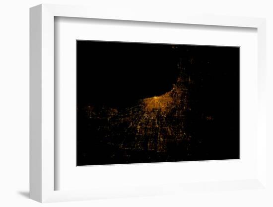 Night time satellite image of Chicago and Lake Michigan, Michigan, USA-null-Framed Photographic Print