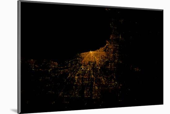 Night time satellite image of Chicago and Lake Michigan, Michigan, USA-null-Mounted Photographic Print