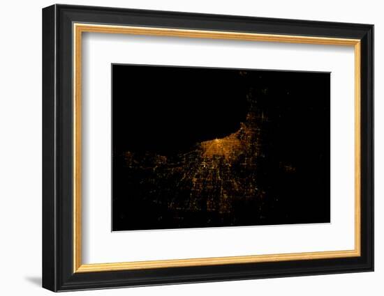 Night time satellite image of Chicago and Lake Michigan, Michigan, USA-null-Framed Photographic Print