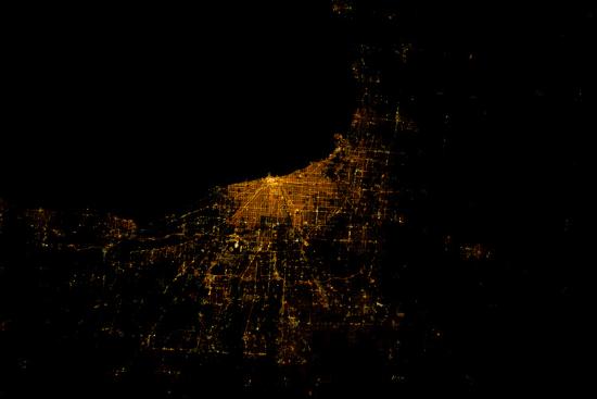 Night Time Satellite Image Of Chicago And Lake Michigan Michigan Usa Photographic Print Art Com