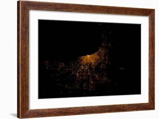 Night time satellite image of Chicago and Lake Michigan, Michigan, USA-null-Framed Photographic Print