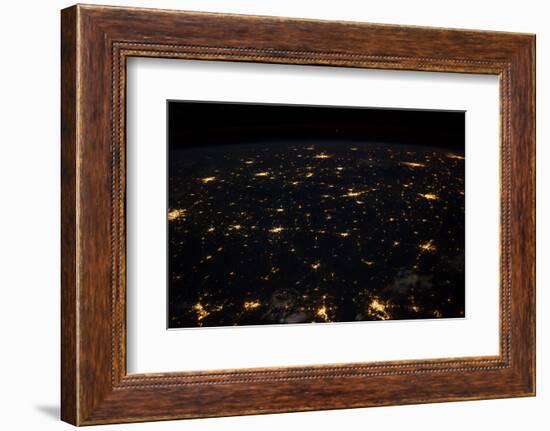 Night time satellite image of Cities in Gulf of Mexico, North America-null-Framed Photographic Print