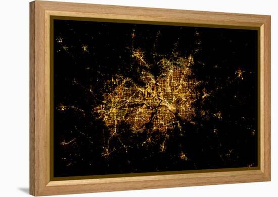 Night time satellite image of Dallas, Texas, USA-null-Framed Premier Image Canvas