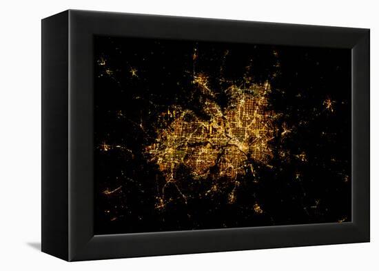 Night time satellite image of Dallas, Texas, USA-null-Framed Premier Image Canvas