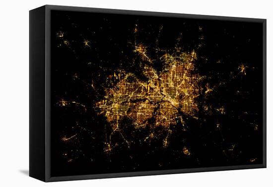 Night time satellite image of Dallas, Texas, USA-null-Framed Premier Image Canvas