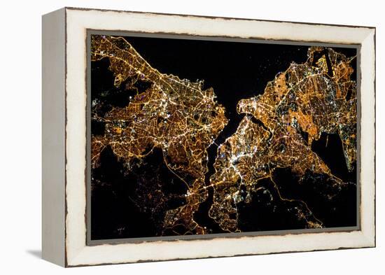 Night time satellite image of Istanbul, Turkey-null-Framed Premier Image Canvas