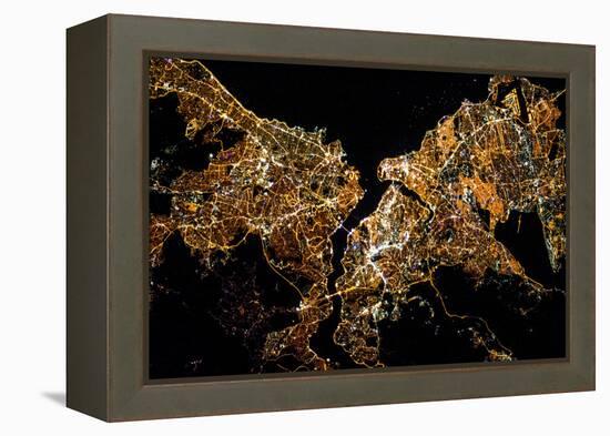 Night time satellite image of Istanbul, Turkey-null-Framed Premier Image Canvas