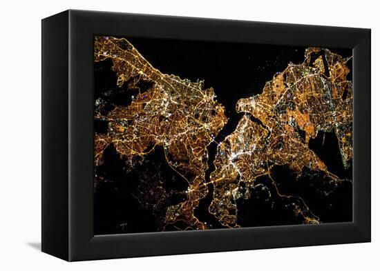 Night time satellite image of Istanbul, Turkey-null-Framed Premier Image Canvas