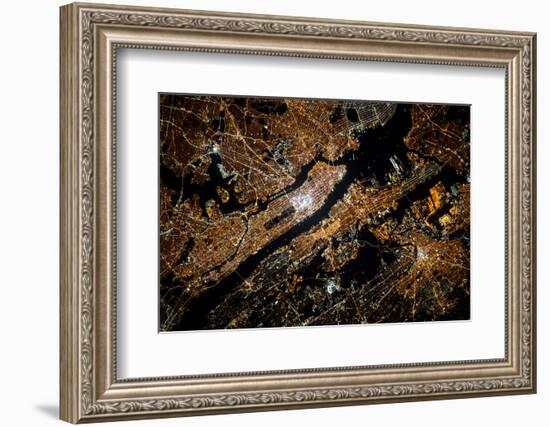 Night time satellite image of New York, USA-null-Framed Photographic Print
