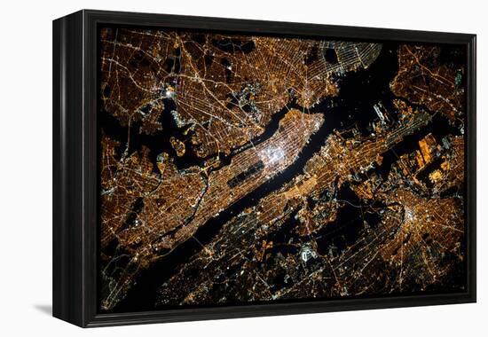 Night time satellite image of New York, USA-null-Framed Premier Image Canvas