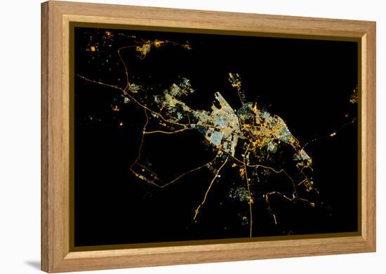 Night time satellite view of Dammam, Eastern Province, Saudi Arabia-null-Framed Premier Image Canvas