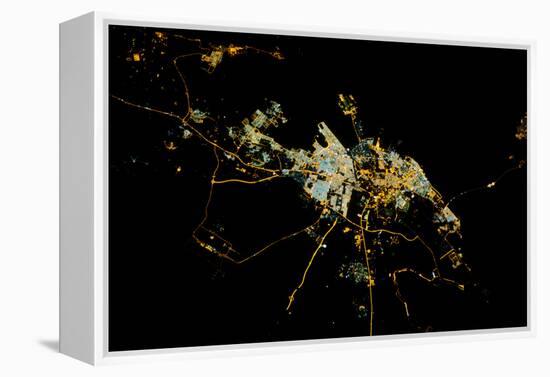 Night time satellite view of Dammam, Eastern Province, Saudi Arabia-null-Framed Premier Image Canvas